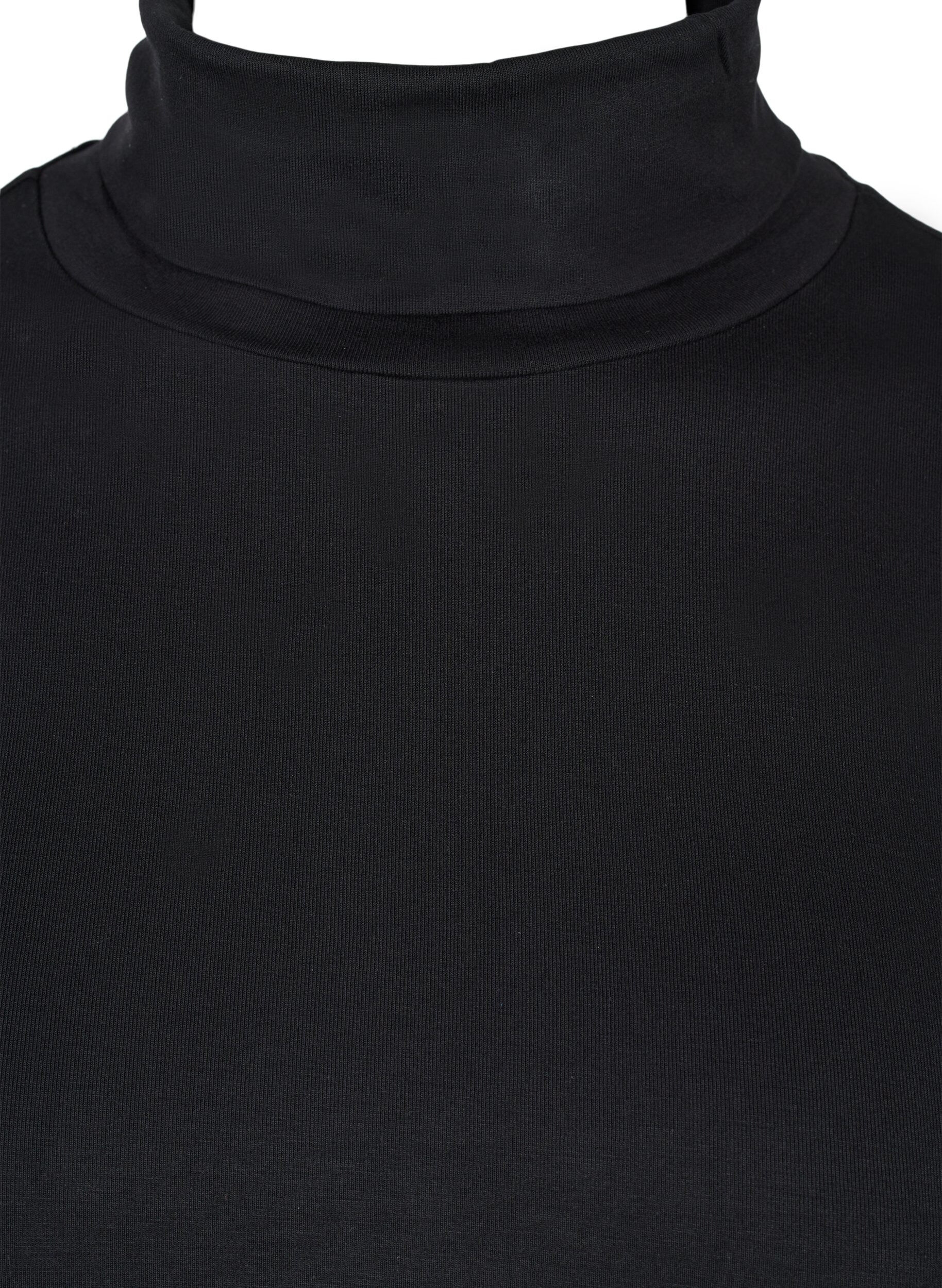 ZizziLang&auml;rmelige Baumwollbluse mit Rollkragen, Solid Black, Packshot image number 2