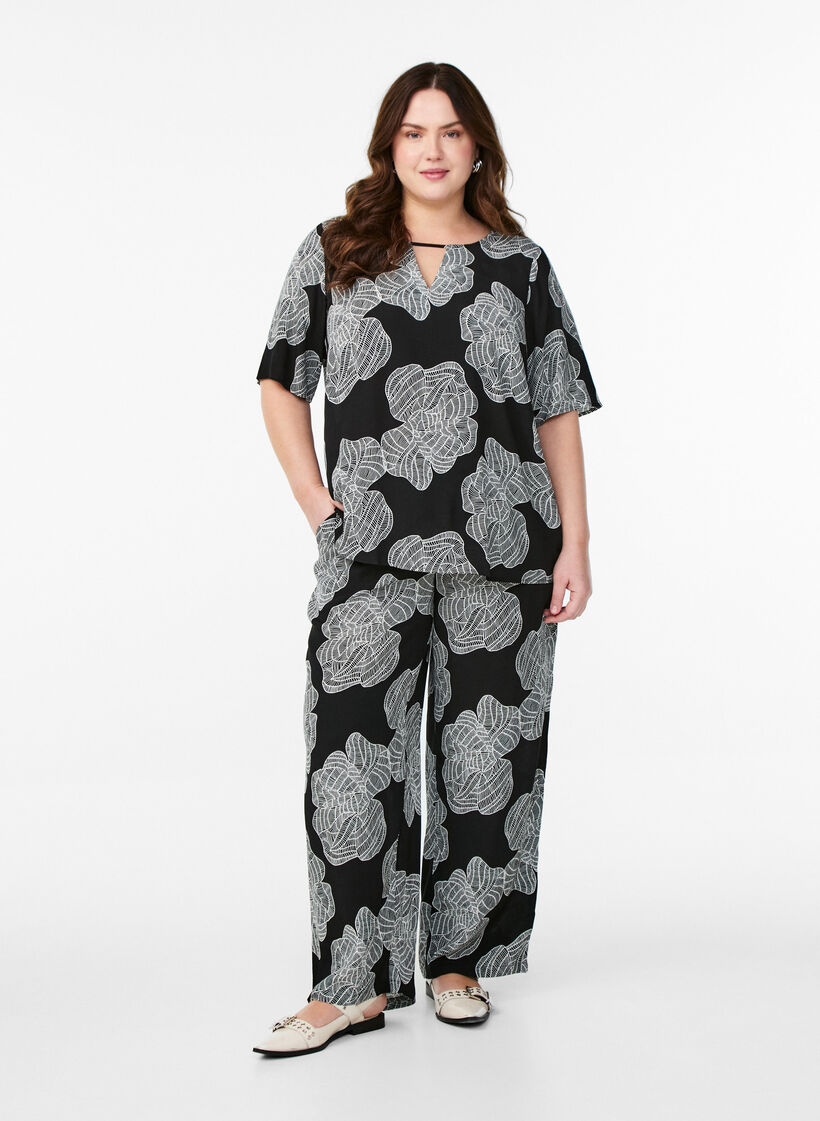 Bluse mit Druck, Schwarz, Model image number 1