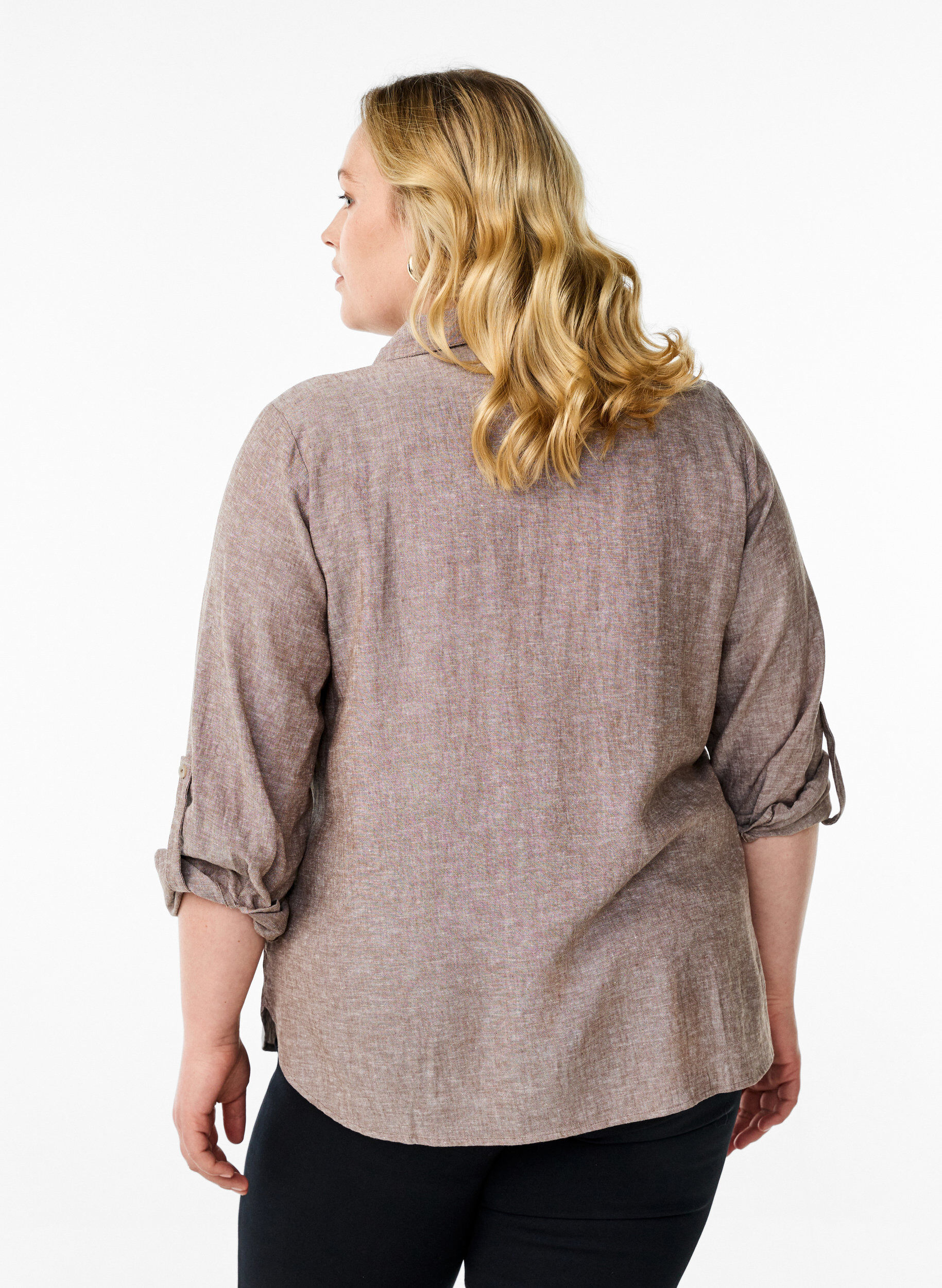 ZizziBluse aus Leinen und Viskose mit 3/4-&Auml;rmeln, Braun, Model image number 2