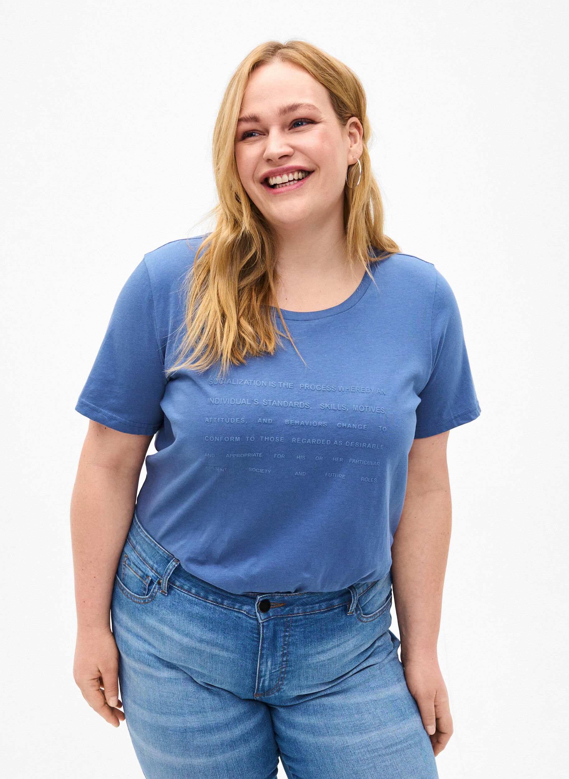 ZizziT-Shirt mit Text-Motiv, Moonlight B. W.Navy, Model image number 0