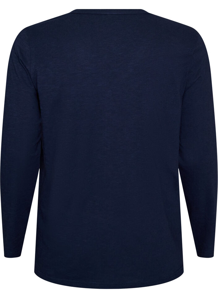 Langarmshirt mit V-Ausschnitt und Kn&ouml;pfen, Blau, Packshot image number 1