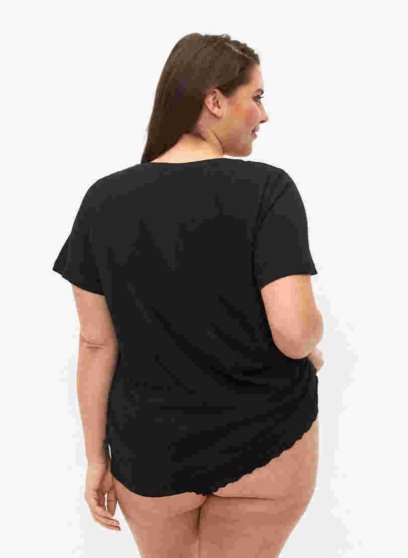 Nachtwäsche Shirt aus Baumwolle mit Print, Black w. Be , Model image number 1