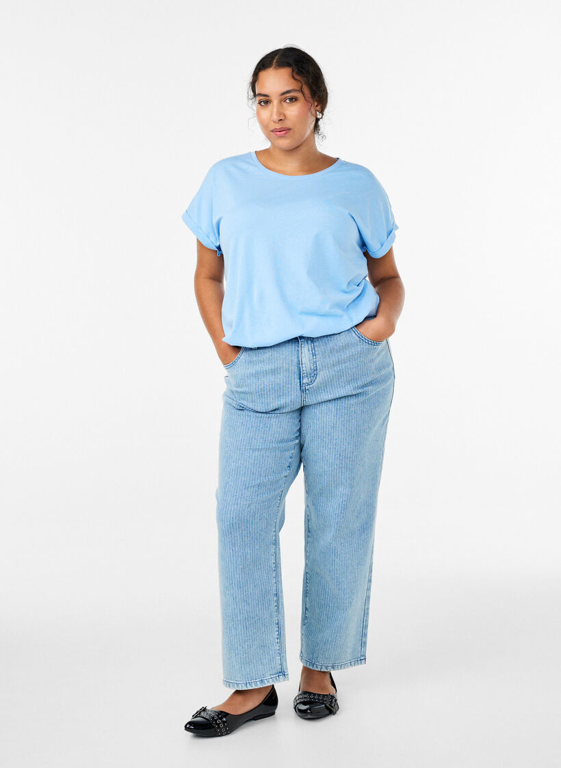 Kurzärmeliges T-Shirt aus einer Baumwollmischung, Blau, Model image number 1