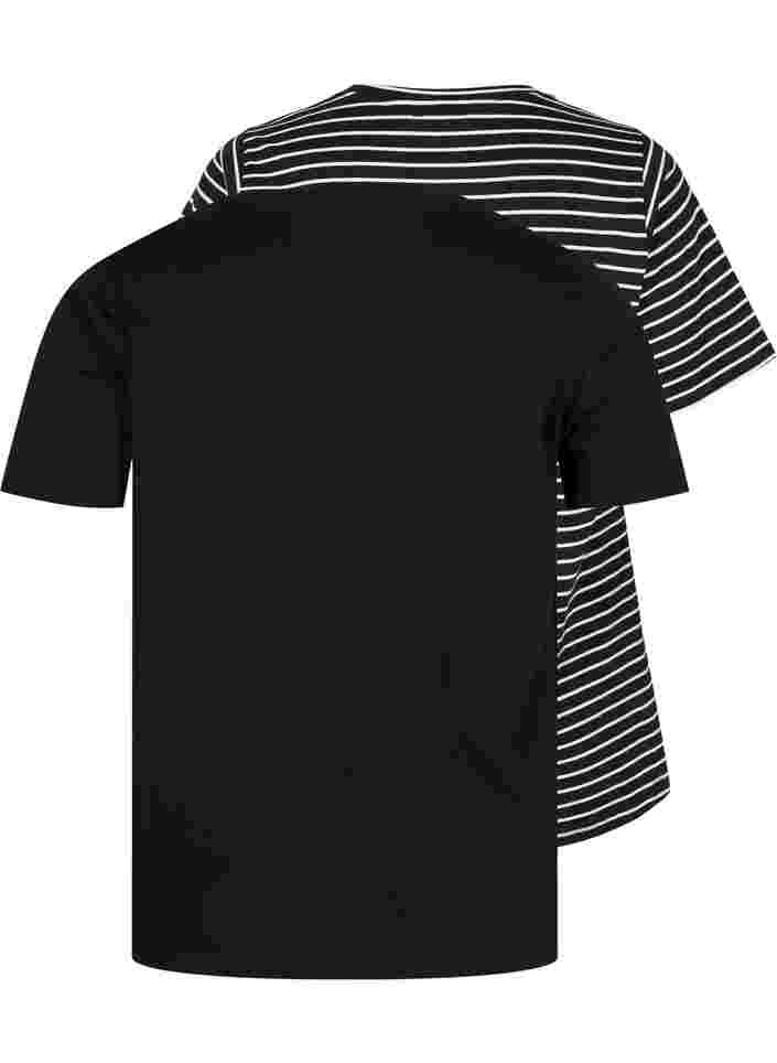 2er-Pack basic T-Shirts aus Baumwolle, Black/Black Stripe, Packshot image number 1