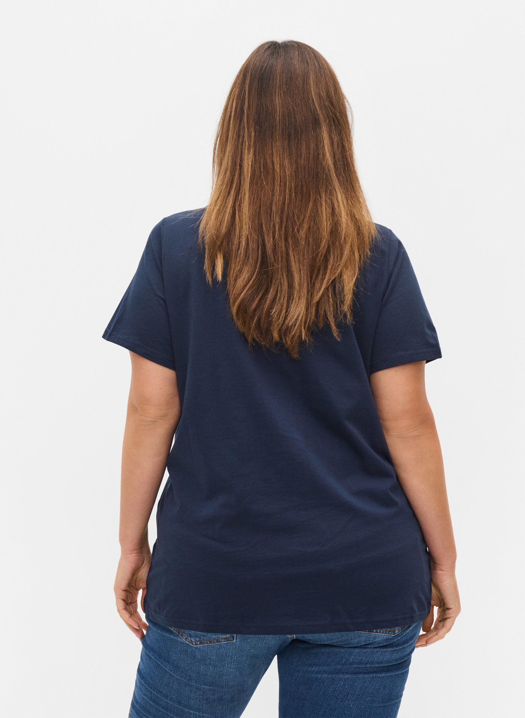 Zizzi2er-Pack basic T-Shirts aus Baumwolle, Navy B/B White, Model image number 1
