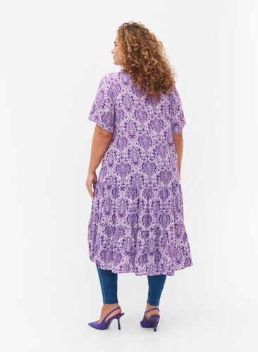 Kurzärmliges Viskose-Kleid mit Aufdruck, D. Lavender Oriental, Model image number 1