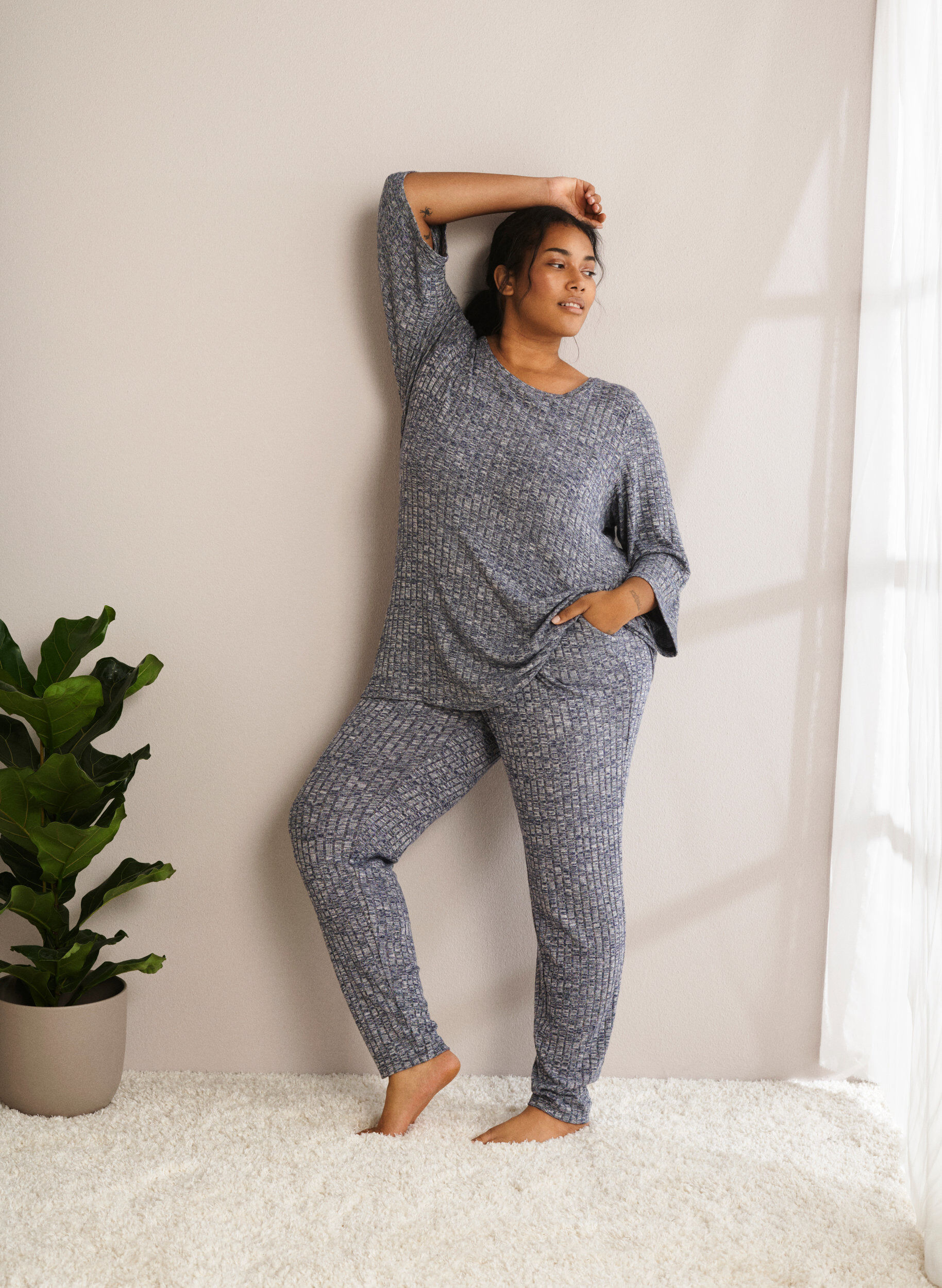 ZizziMelange Bluse mit Rundhalsausschnitt und 3/4-&Auml;rmeln, Dress Blues Mel., Image image number 0