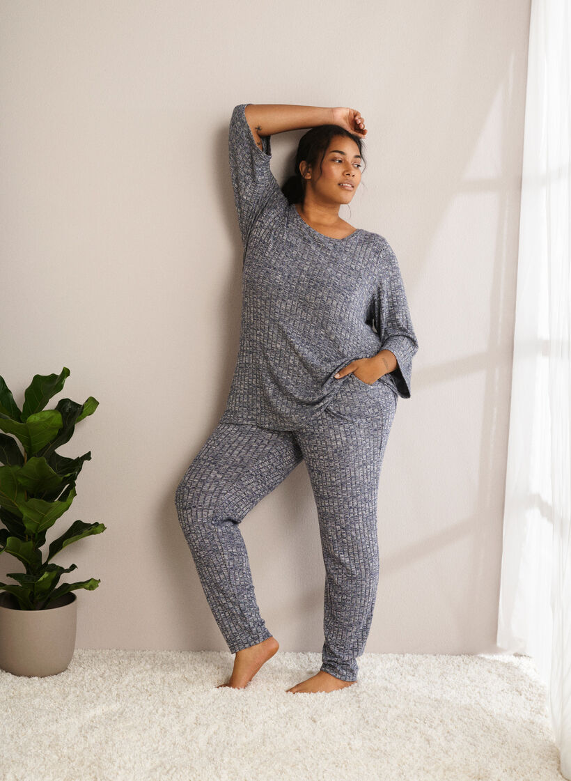 Melange Bluse mit Rundhalsausschnitt und 3/4-Ärmeln, Dress Blues Mel., Image image number 0