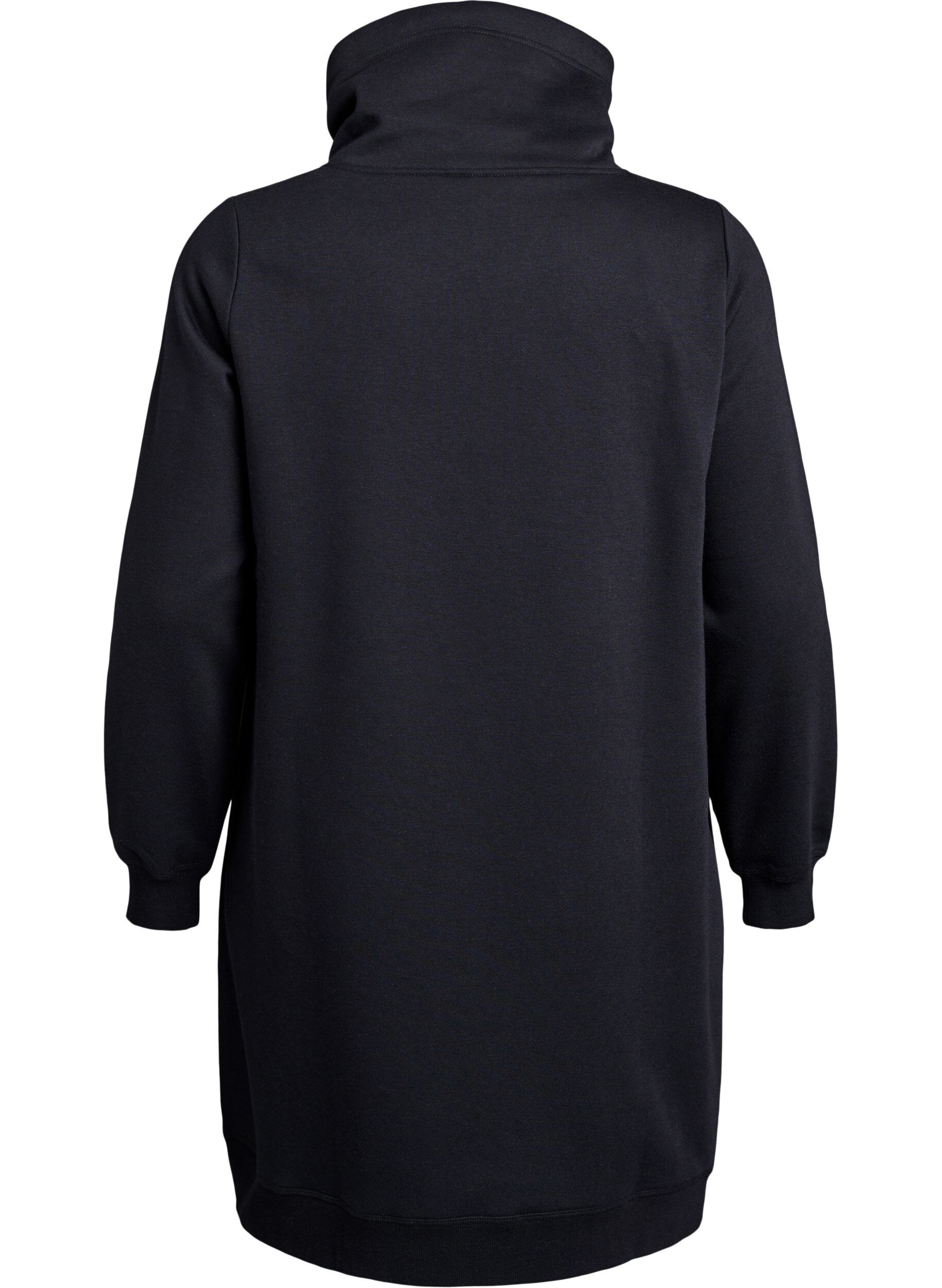 ZizziFLASH - Kurzes Sweatshirtkleid mit Stehkragen und Taschen, Schwarz, Packshot image number 1