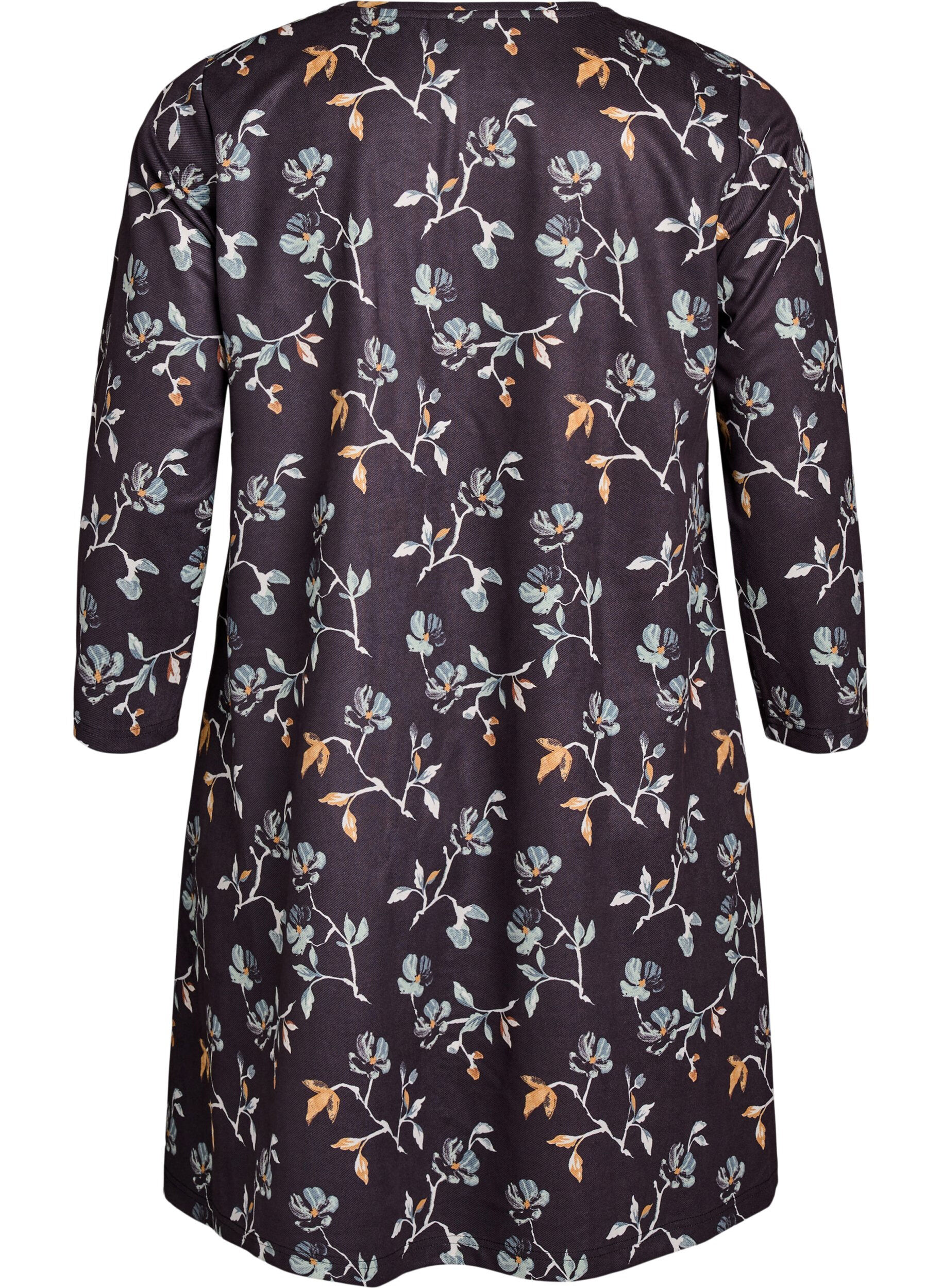 ZizziKurzes A-Linien-Kleid mit 7/8-&Auml;rmeln, Schwarz, Packshot image number 1