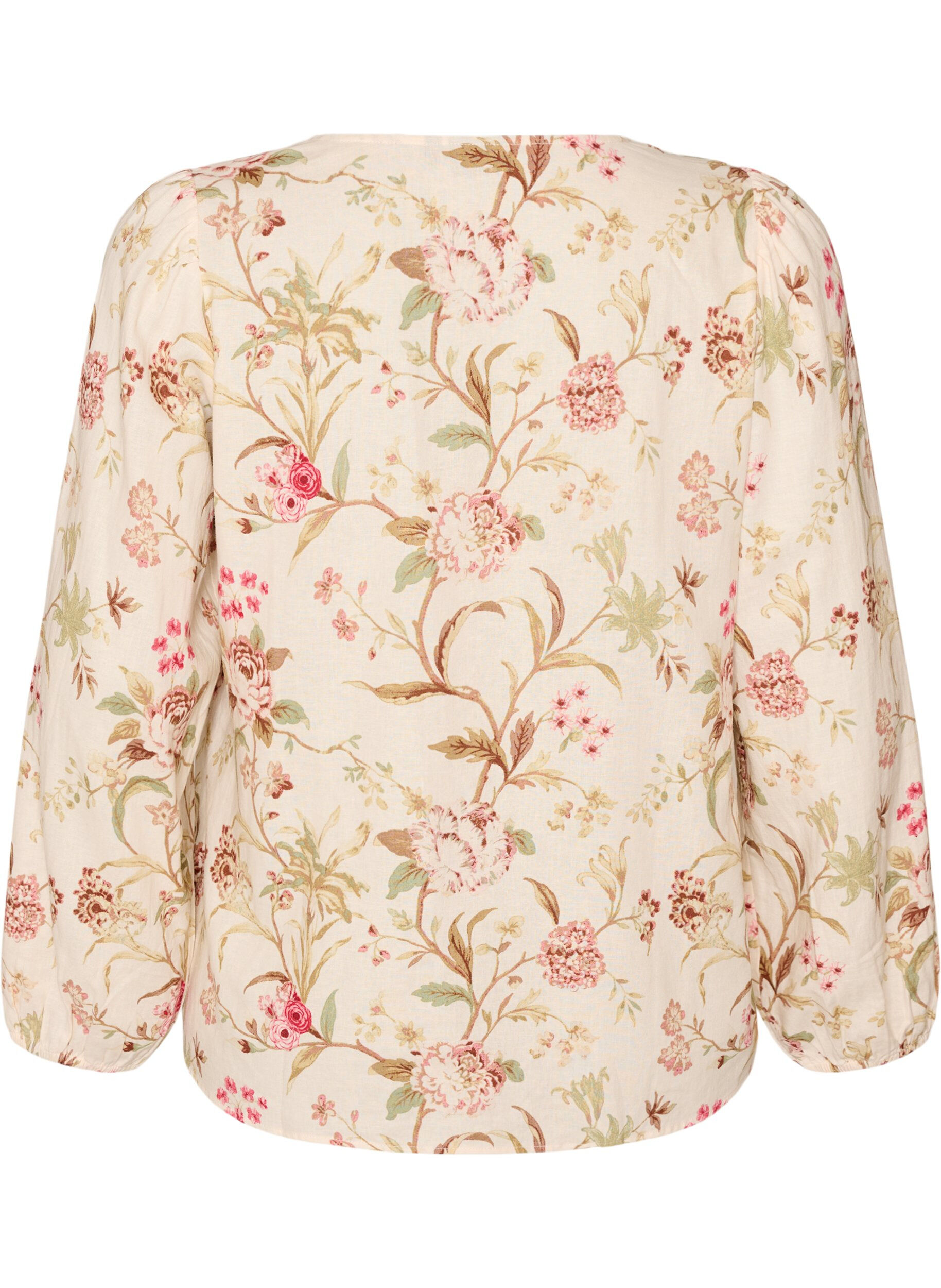 ZizziGebl&uuml;mte Bluse aus Leinen und Viskose mit langen &Auml;rmeln, Vanille, Packshot image number 1