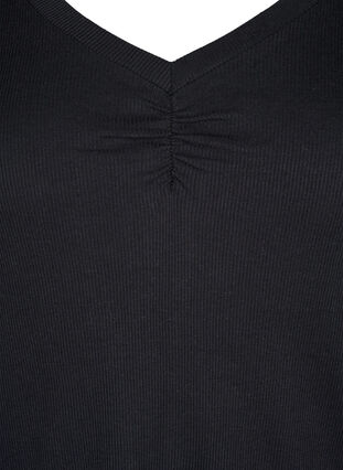 Gerippte Bluse mit langen Ärmeln und V-Ausschnitt, Black, Packshot image number 2