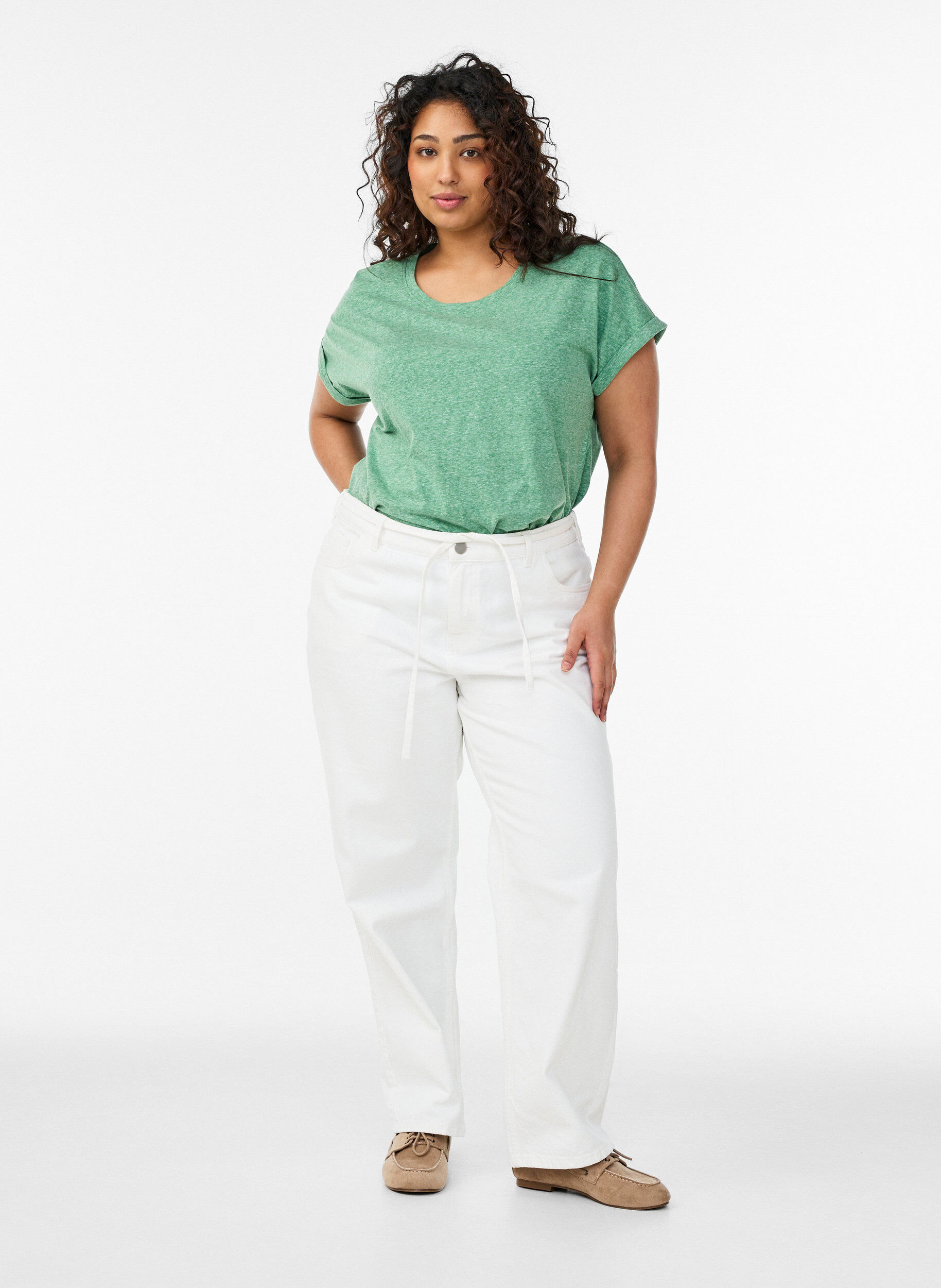 ZizziMelange-T-Shirt mit kurzen &Auml;rmeln, Gr&uuml;n, Model image number 1