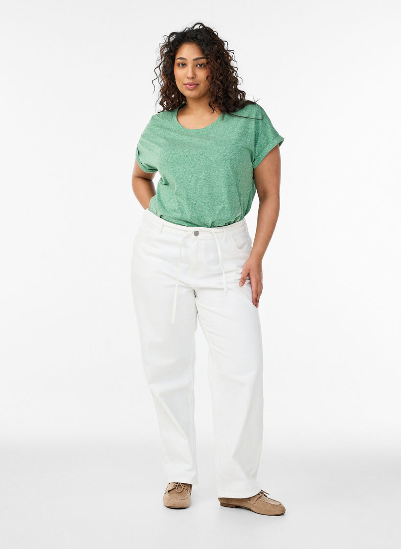 Melange-T-Shirt mit kurzen &Auml;rmeln, Gr&uuml;n, Model image number 1