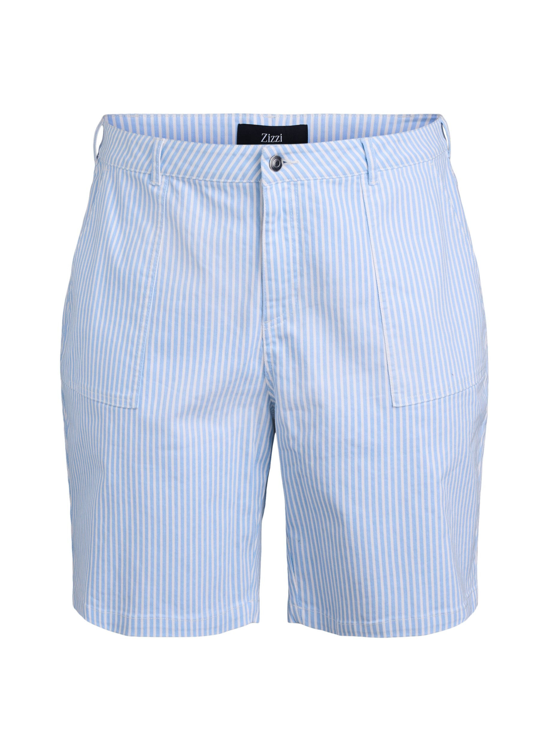 ZizziBermuda-Shorts mit hohem Bund und Streifenmuster, Blau, Packshot image number 0