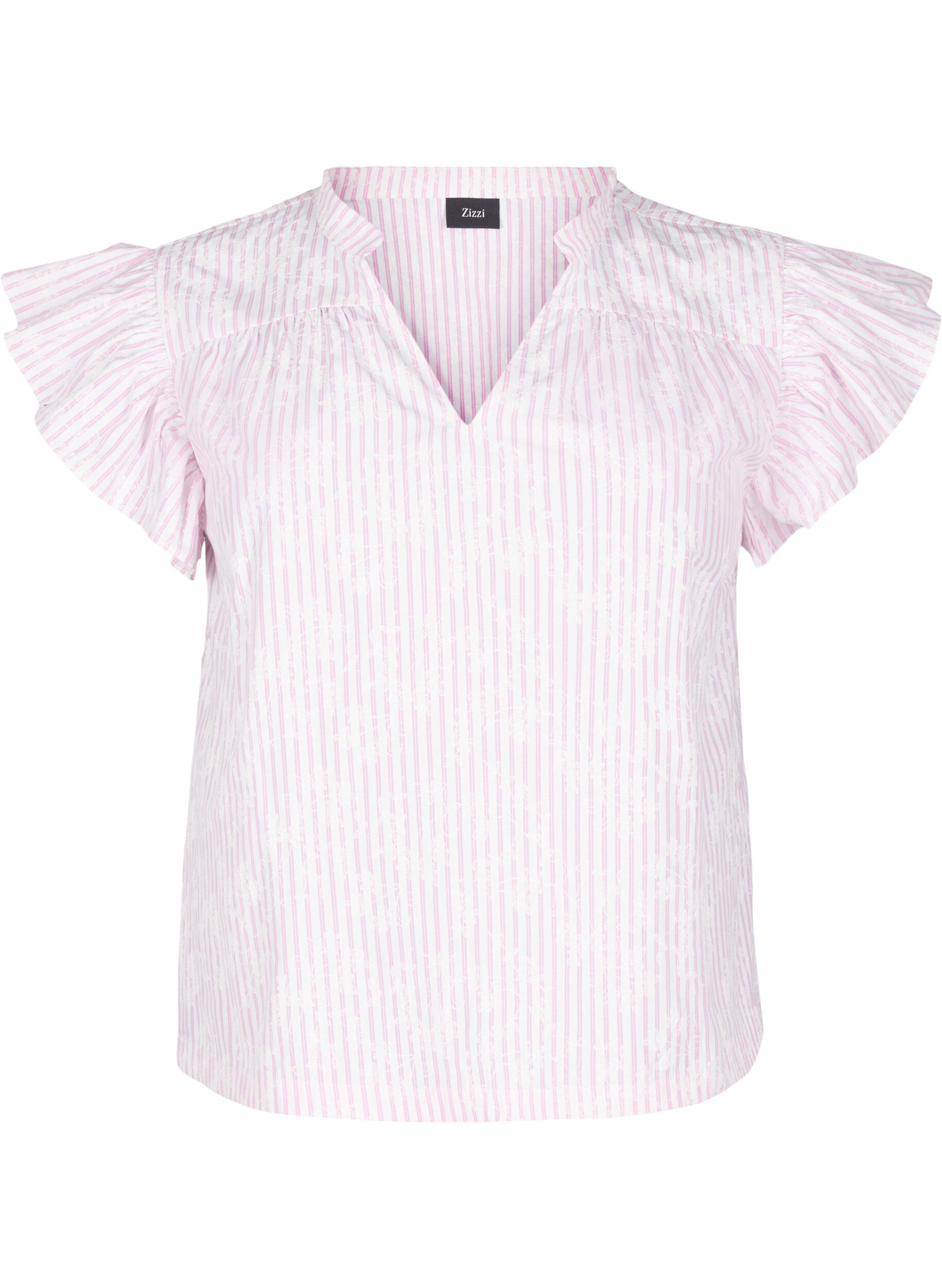 Zizzi&Auml;rmellose Bluse mit Streifen und Blumendruck, Pink, Packshot image number 0