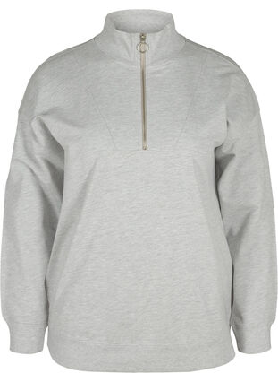 Meliertes Sweatshirt mit Reißverschluss, Light Grey Melange, Packshot image number 0