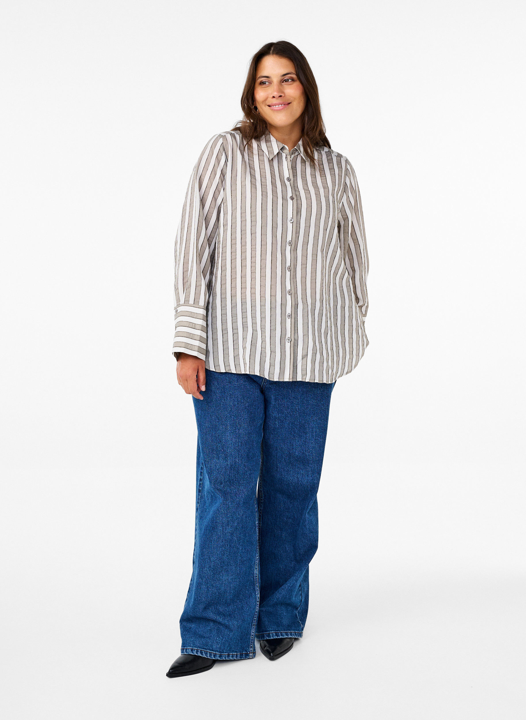 ZizziLockeres Shirt mit Streifen, Beige, Model image number 1