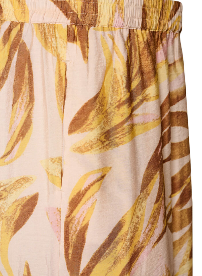 Hose mit weitem Bein, Blattdruck und hohem Gummizugbund., Gelb, Packshot image number 3