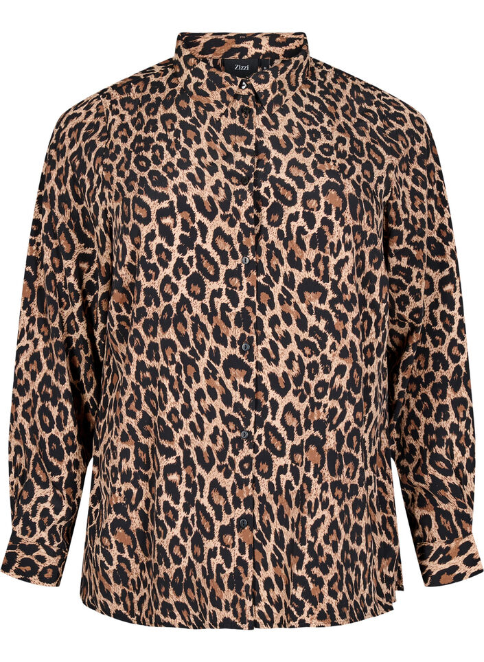 Bluse mit Leopardenmuster, Braun, Packshot image number 0