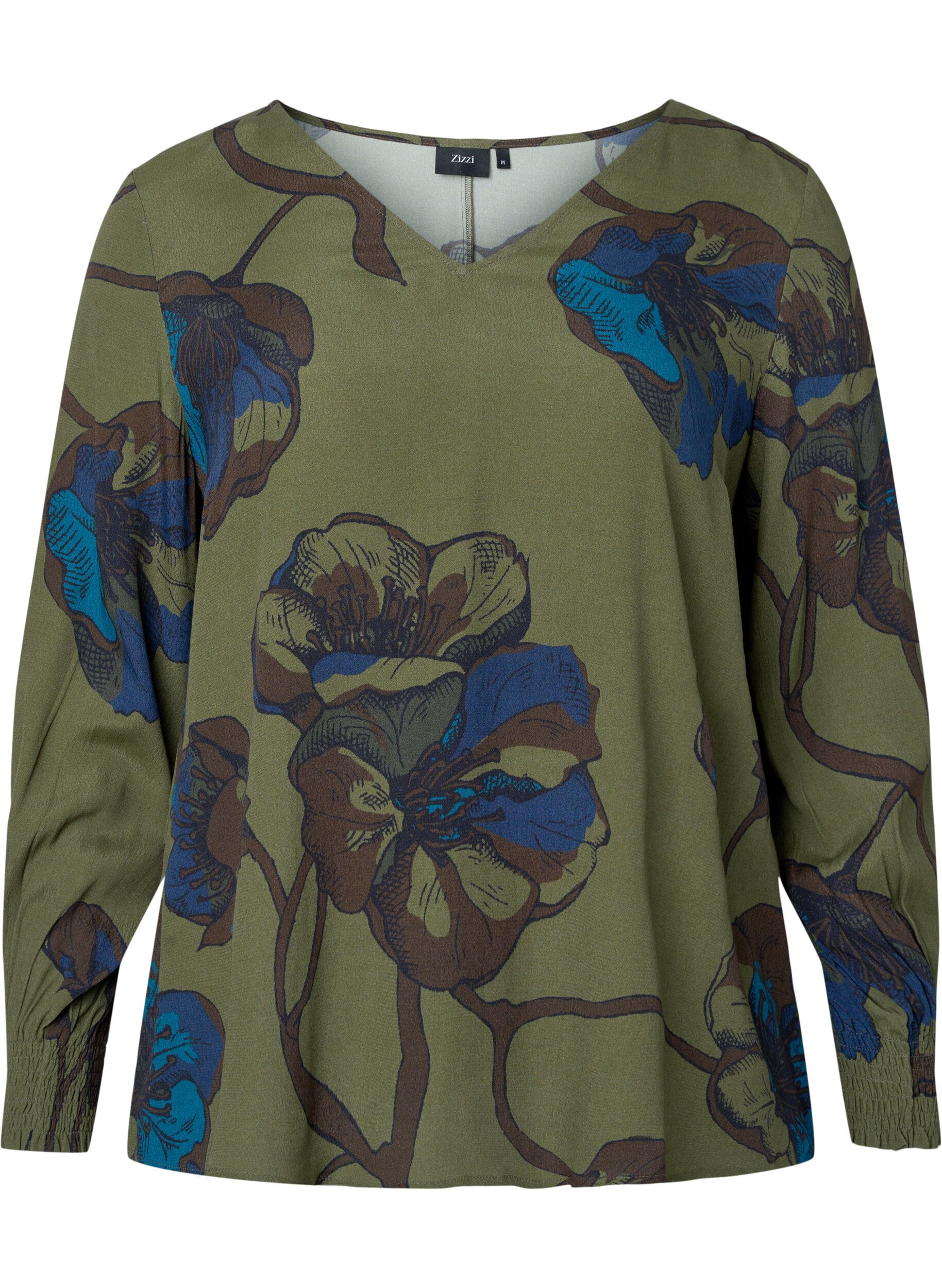 ZizziLang&auml;rmlige Viskosebluse mit Blumendruck	, Green Big Flower, Packshot image number 0