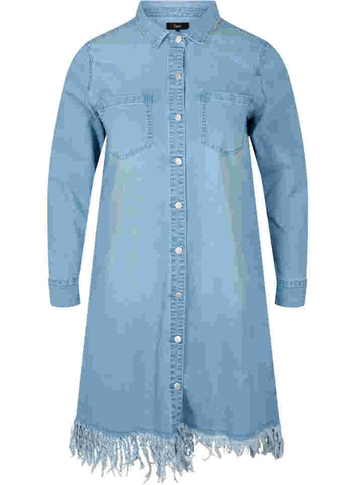 Denim-Kleid mit Fransen und Knopfverschluss, Light blue denim, Packshot image number 0