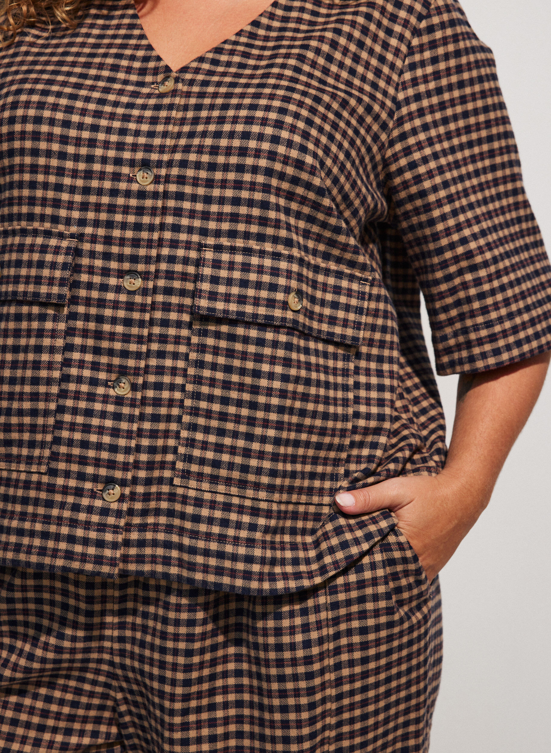 ZizziKarierte Bluse mit Brusttaschen, Braun, Model image number 3