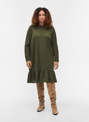 Kleid aus Baumwolle mit großem Rüschenkragen, Forest Night, Model image number 2