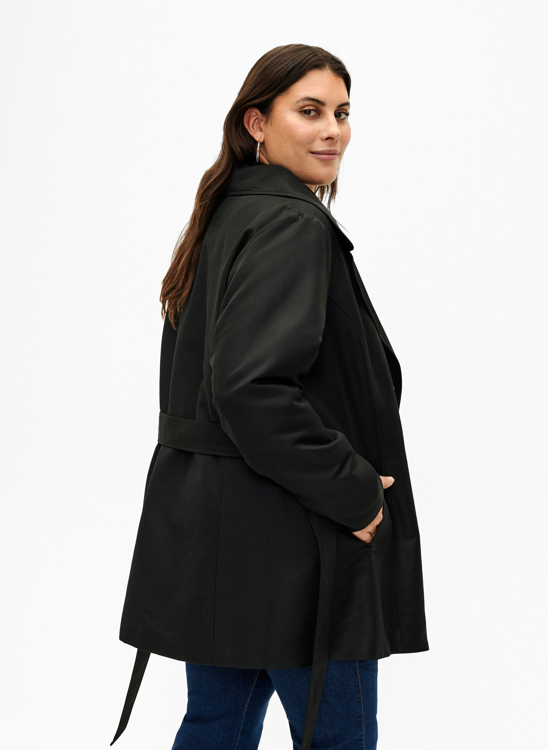 ZizziKurzer Trenchcoat mit G&uuml;rtel, Schwarz, Model image number 2