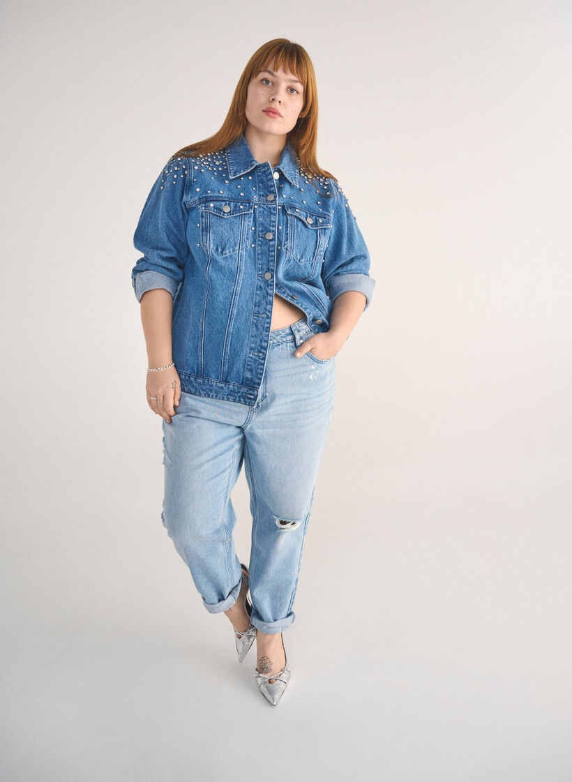 Mille Mom Fit Jeans mit Destroyed-Details, Blau, Image image number 0