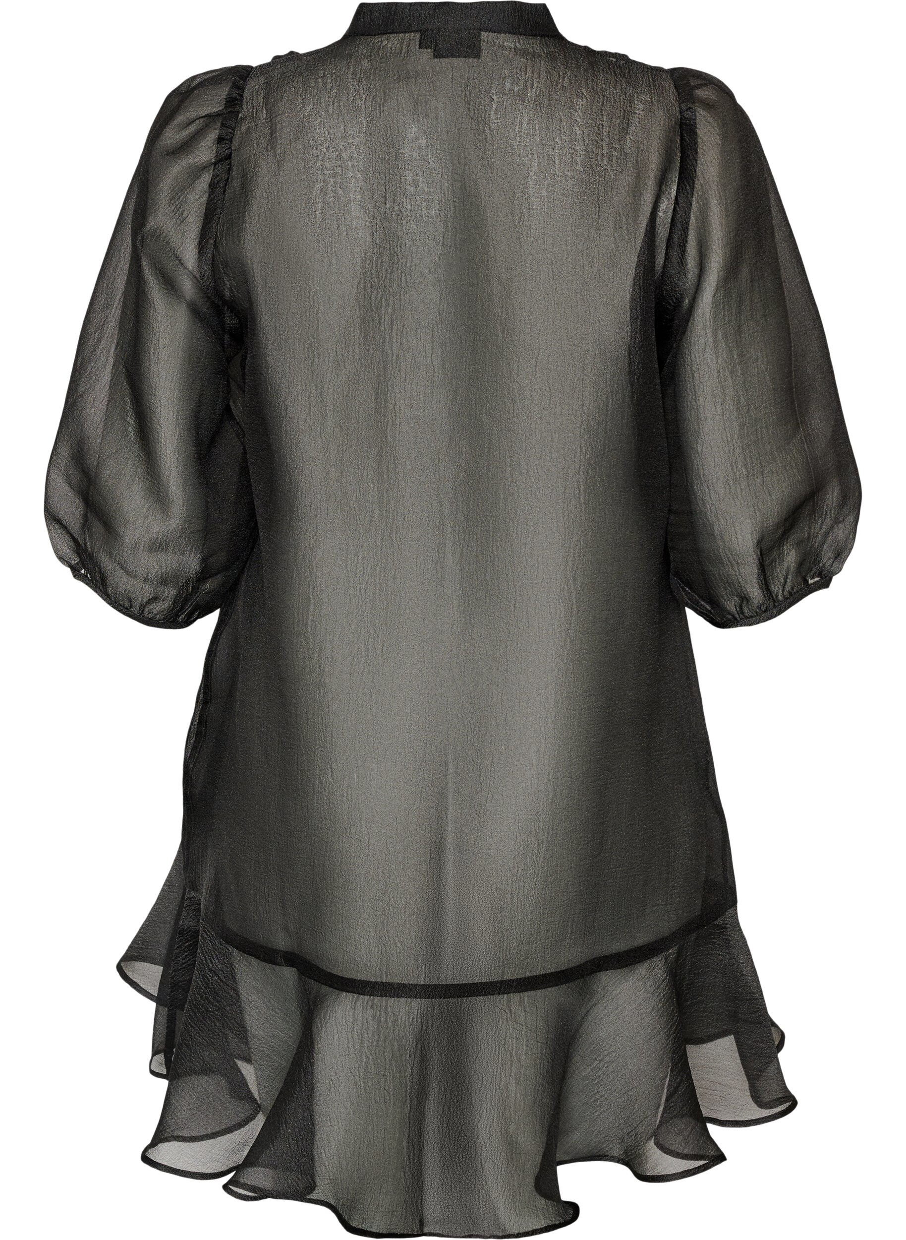 ZizziKurzes Kleid aus Organza mit R&uuml;schensaum, Schwarz, Packshot image number 1