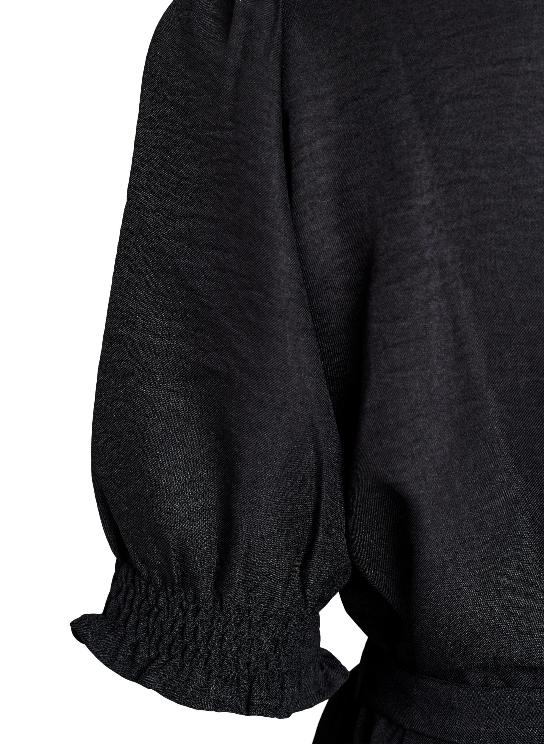 ZizziKnielanges Hemdkleid mit Bindeg&uuml;rtel, Schwarz, Packshot image number 3