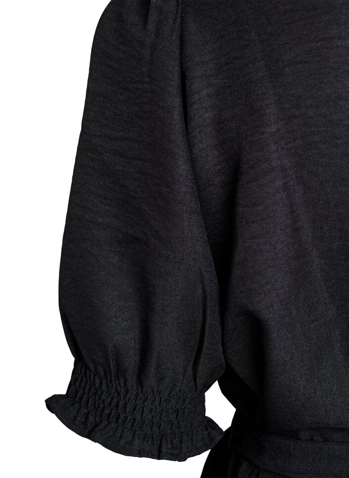 Knielanges Hemdkleid mit Bindegürtel, Schwarz, Packshot image number 3