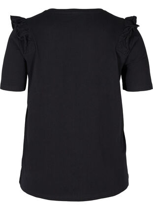 Kurzarm T-Shirt aus Baumwolle mit Rüschen, Black, Packshot image number 1