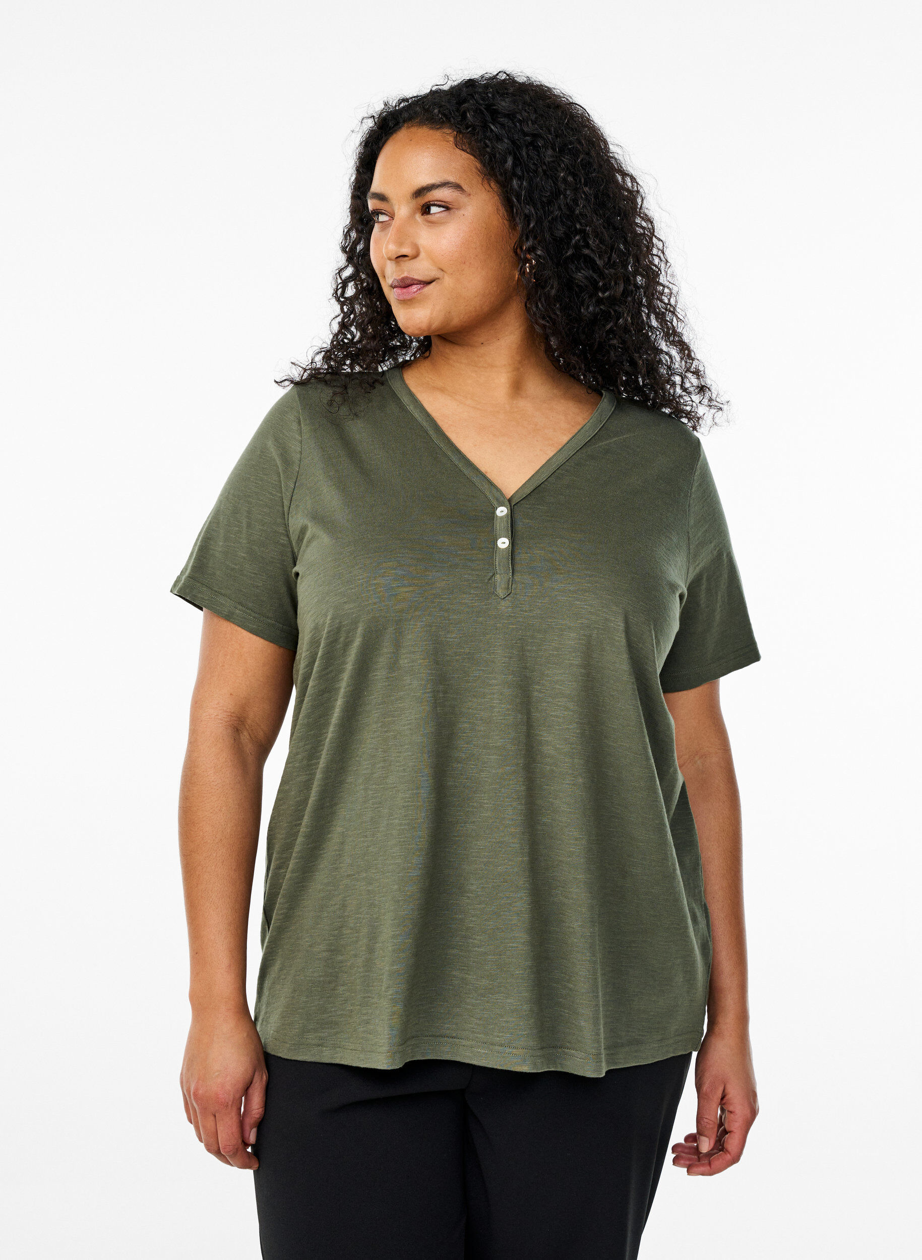 ZizziT-Shirt mit Knopfleiste, Gr&uuml;n, Model image number 0