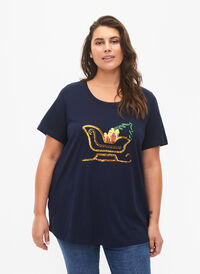 Weihnachts-T-Shirt mit Pailletten, Navy Blazer SLATE, Model