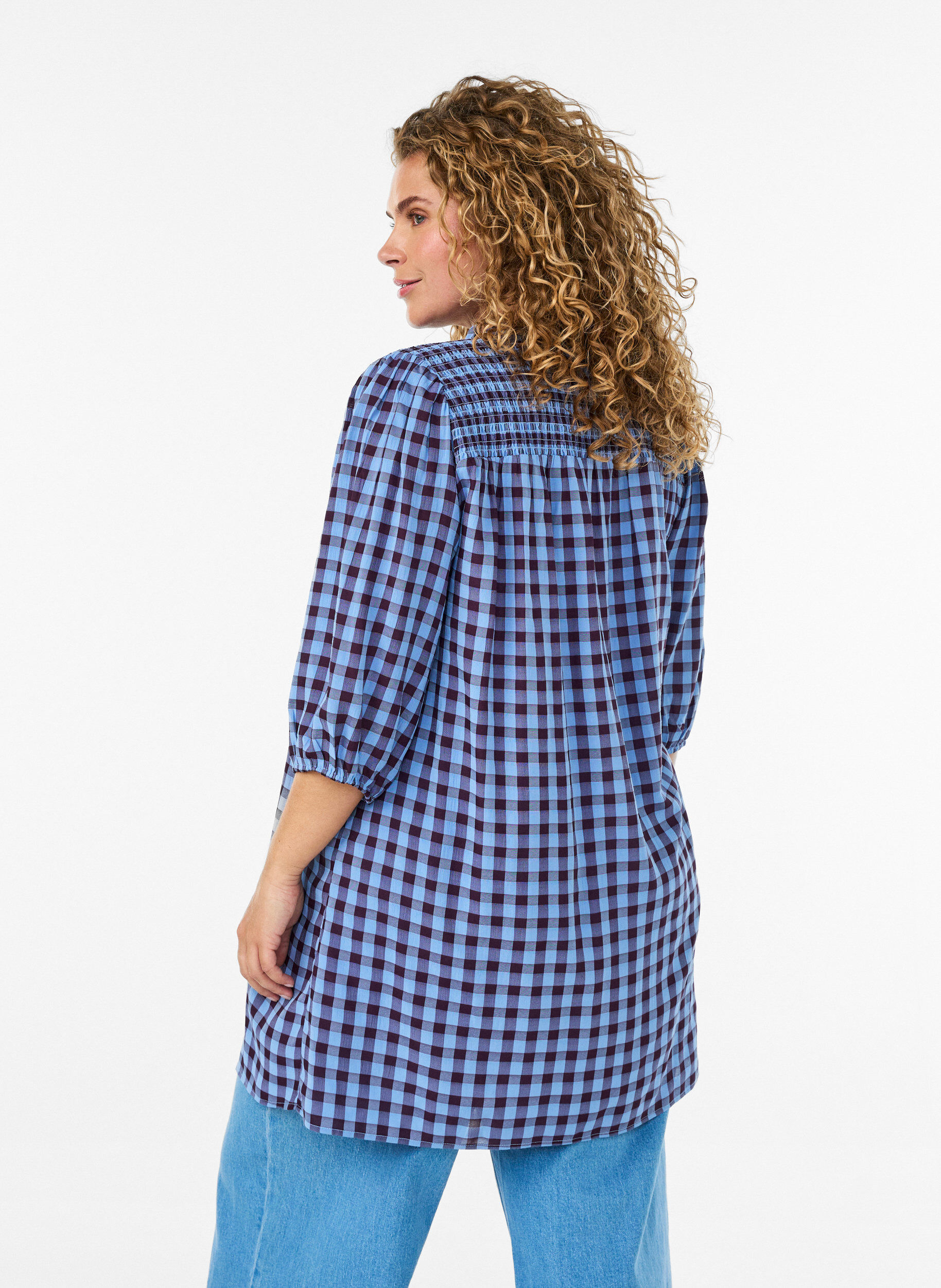 ZizziTunika mit Vichy-Karo und R&uuml;schenkragen, Blau, Model image number 1