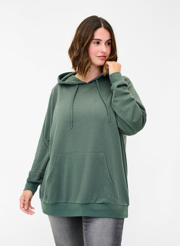 Sweatshirt mit Kapuze und Tasche, Thyme, Model image number 0