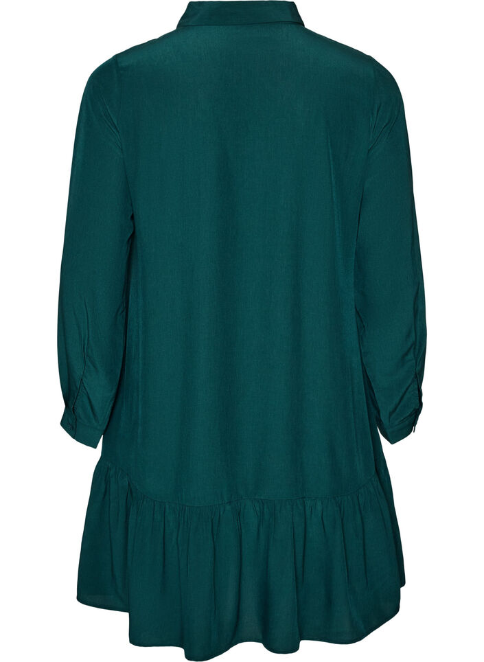 Kurzes Hemdblusenkleid mit R&uuml;schenvolant, Gr&uuml;n, Packshot image number 1