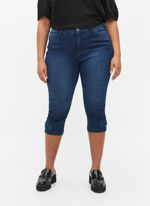 Lange Denim Shorts aus Baumwolle, Dark blue denim, Model image number 2