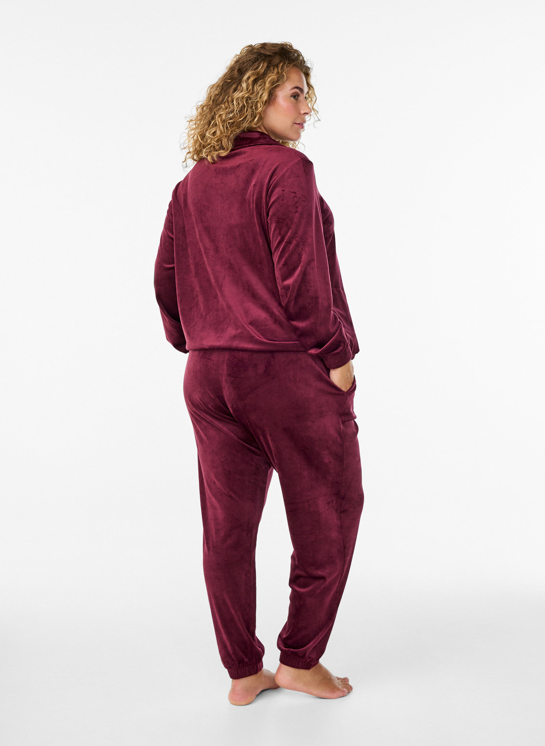 ZizziLockere Samt-Hose, Dunkles Bordeaux, Model image number 1