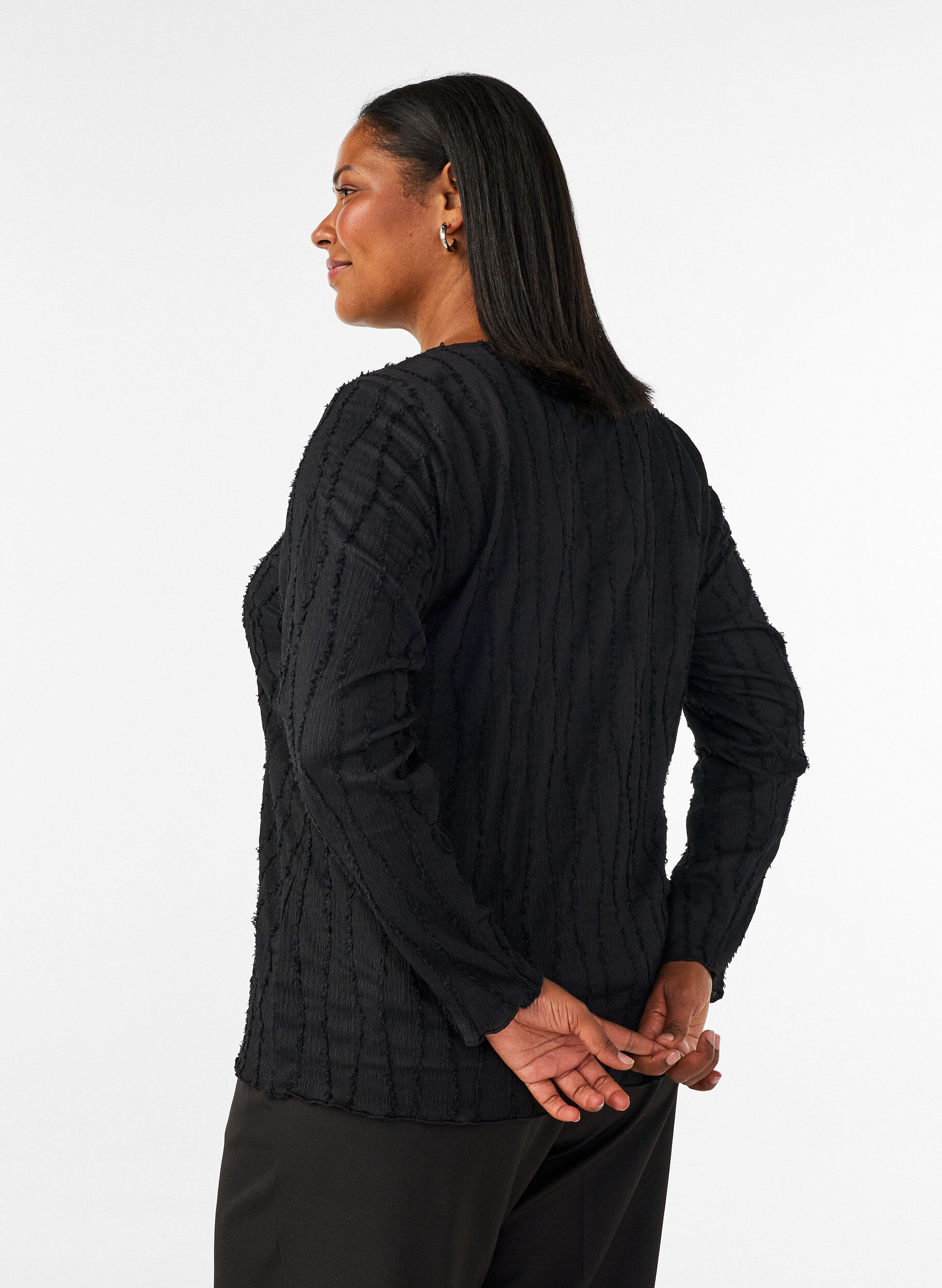 ZizziBluse aus Jersey mit welliger Struktur, Schwarz, Model image number 2