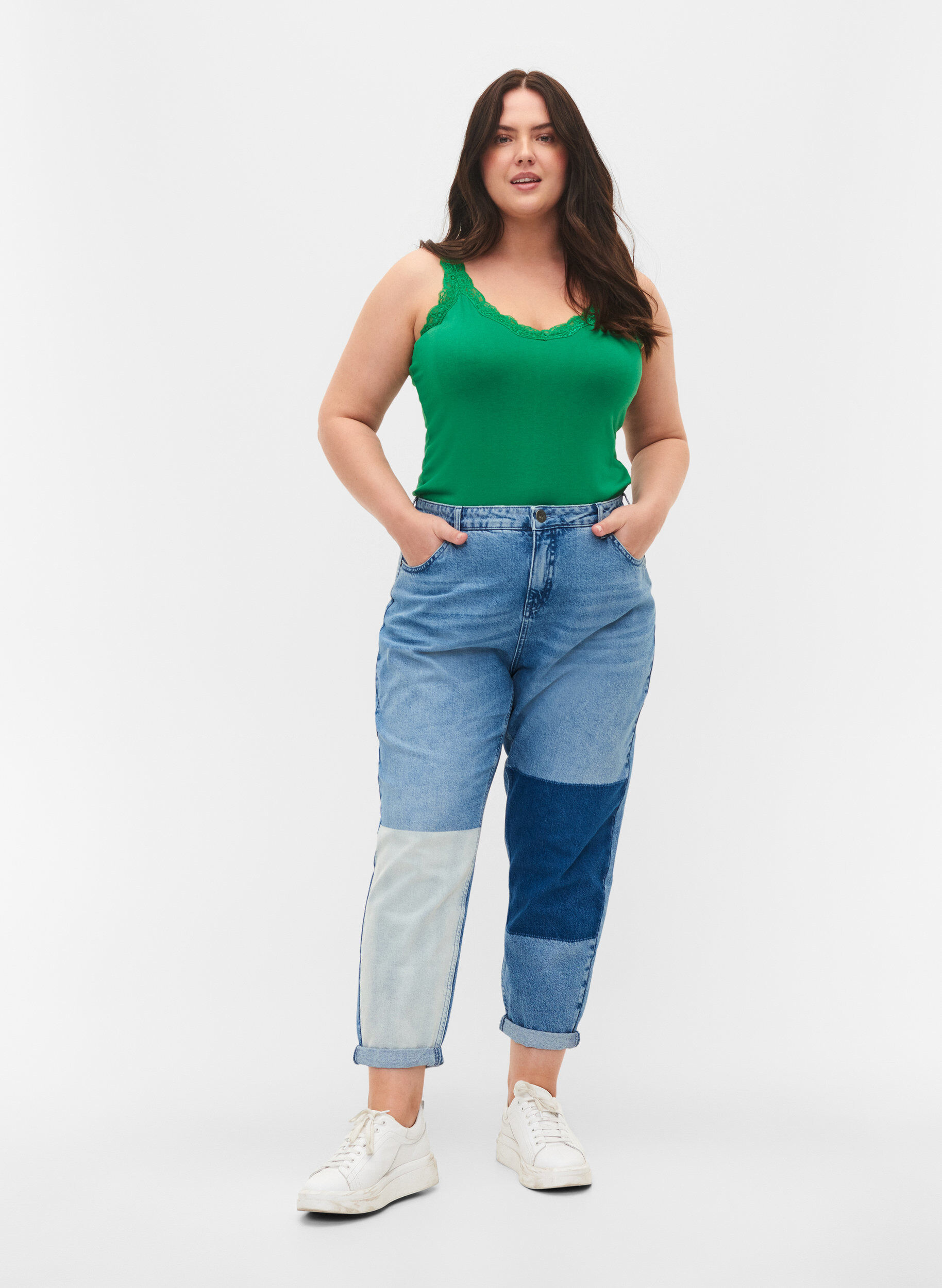 Zizzi2er-Pack Tops mit Spitze, Navy B/Jolly Green, Model image number 2