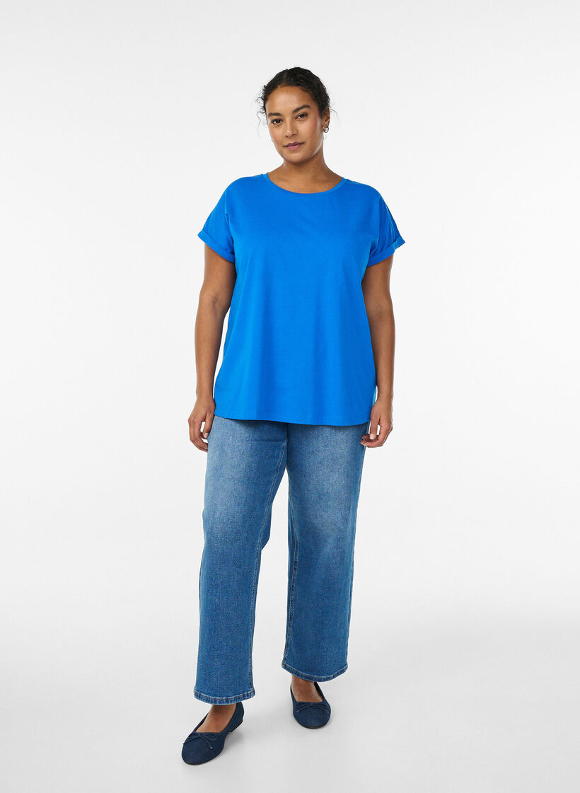 T-Shirt aus Baumwollmischung mit kurzen &Auml;rmeln, Blau, Model image number 1