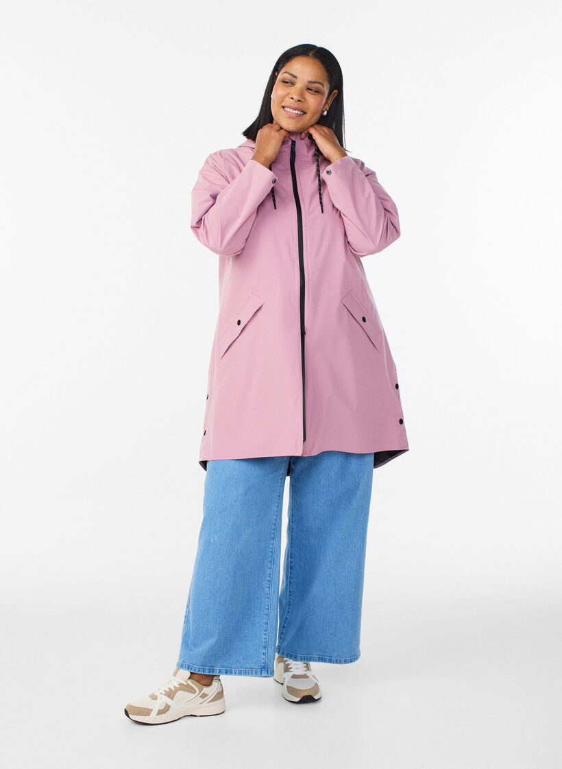 Regenjacke mit Taschen und Kapuze, Rot, Model image number 1