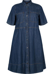 Hemdkleid aus Denim mit kurzen Ärmeln, Dark blue denim, Packshot