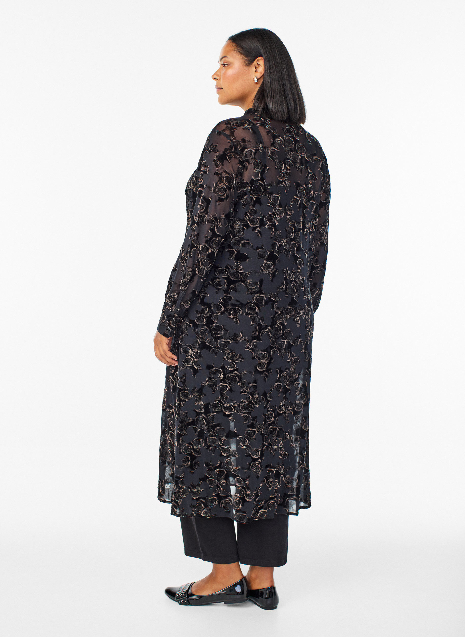 ZizziMidikleid aus Mesh mit Veloursrosen, Schwarz, Model image number 1