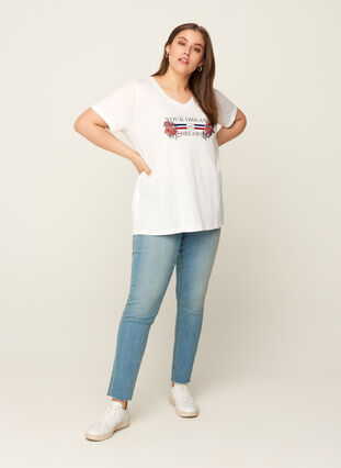 Kurzarm T-Shirt mit Print, Bright White, Model image number 2