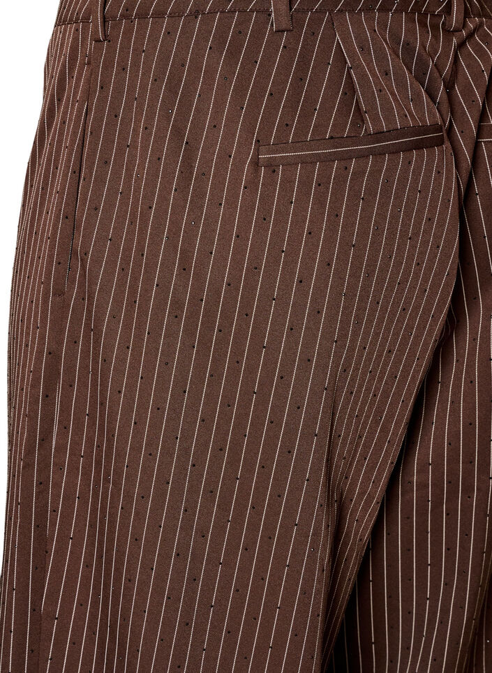 Nadelstreifenhose mit Strasssteinen und weitem Bein, Braun, Packshot image number 3