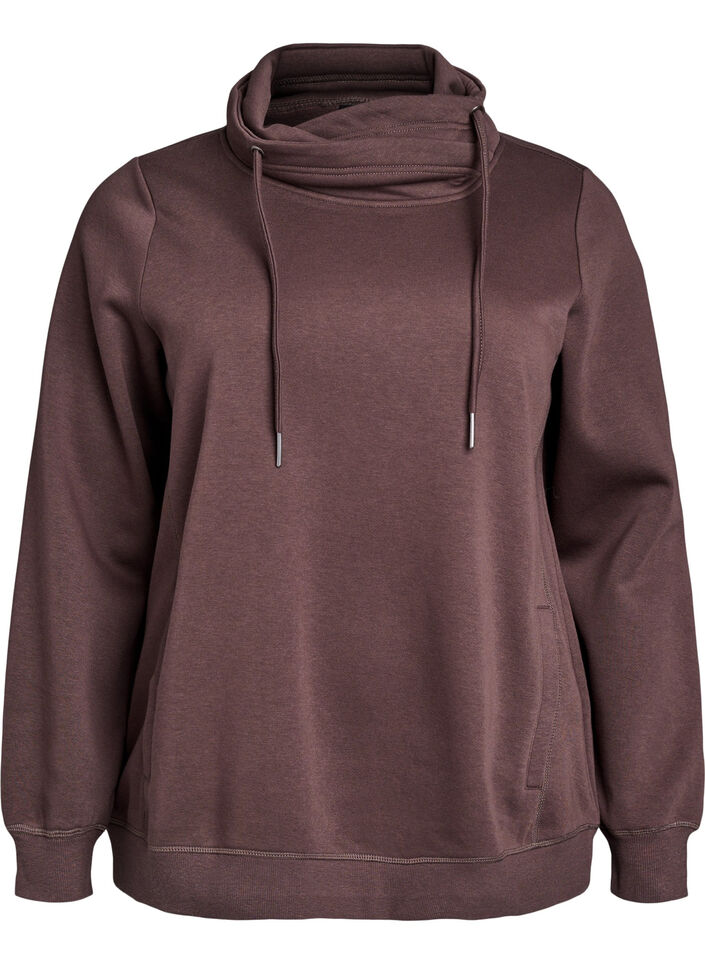 Sweatshirt mit Stehkragen und Taschen, Braun, Packshot image number 0